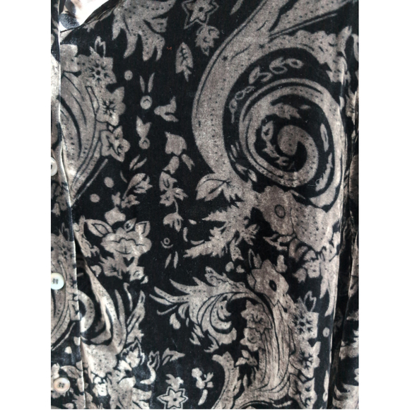 Vintage Velvet Metallic Silver Black Button down shirt women Sz XL Quiet luxury - Picture 3 of 8